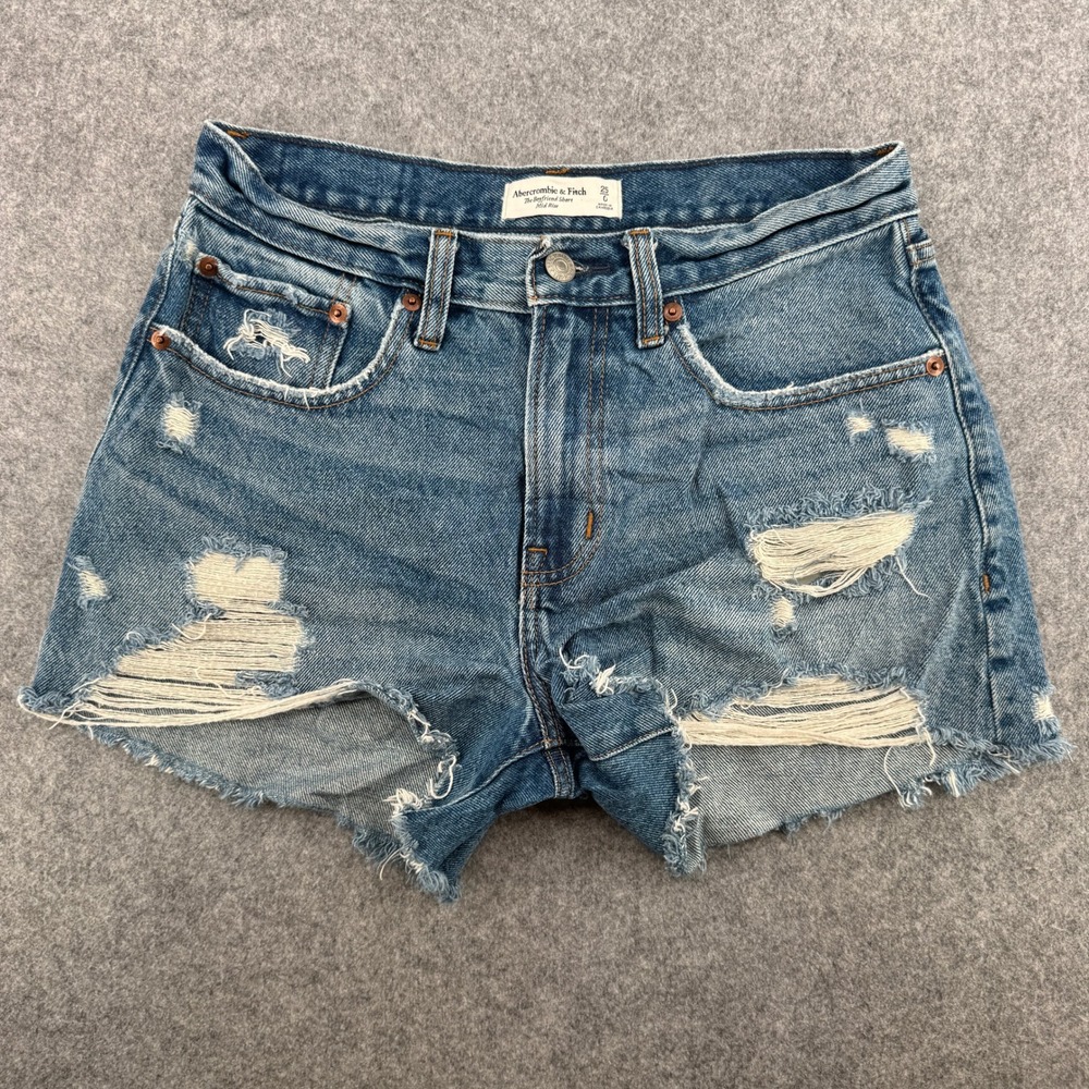 Y2K Abercrombie & Fitch Shorts Women 25 The Boyfriend Short Blue Distressed